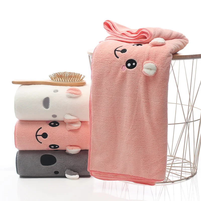 

Bath Towel Set High Density Coral Fleece Microfiber Absorbent Cute Cartoon Animal Ear Face Bath Towel Bathroom Set