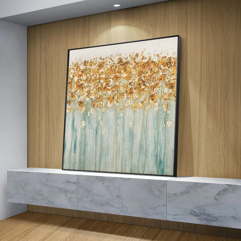 Modern Abstract Golden Tree Forest Flower Oil Painting Printed on Canvas Wall Pictures for Living Room Home Decor Cuadros