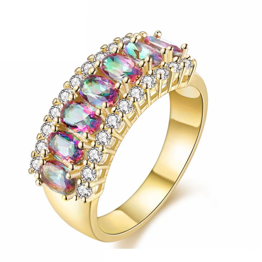 USPS разноцветные женские блестящие кубические циркониевые радужные обручальные