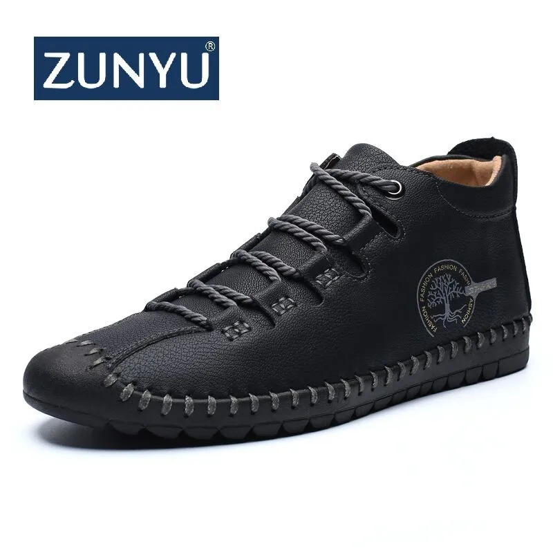 ZUNYU Men's Casual Shoes Designer Lace-Up Sneakers Men Leather Vintage Handmade Ankle Boots Outdoor Walking Size 48 | Обувь