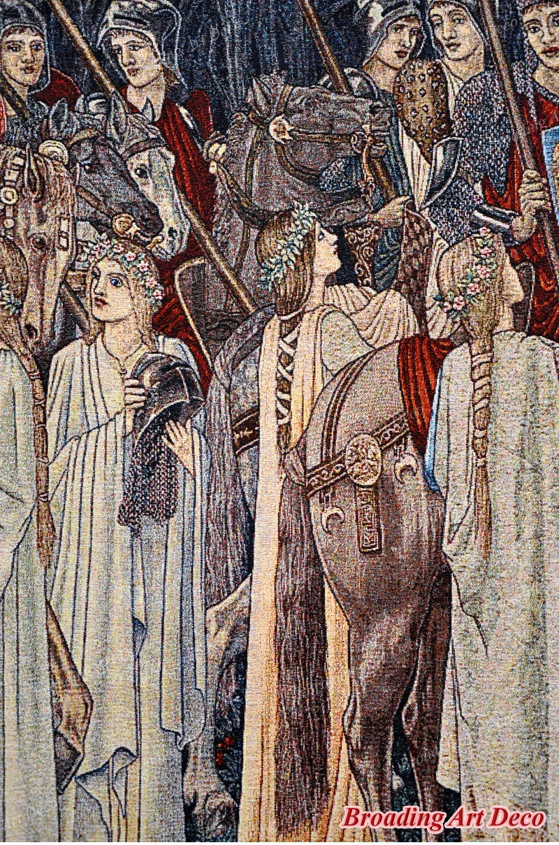 Гобелен на стену в средневековом стиле с изображением героев мультфильма «оружие и уход рыцаря», гобелен в стиле Святого Грааля, Вильям Моррис, жаккард, 140x98 см