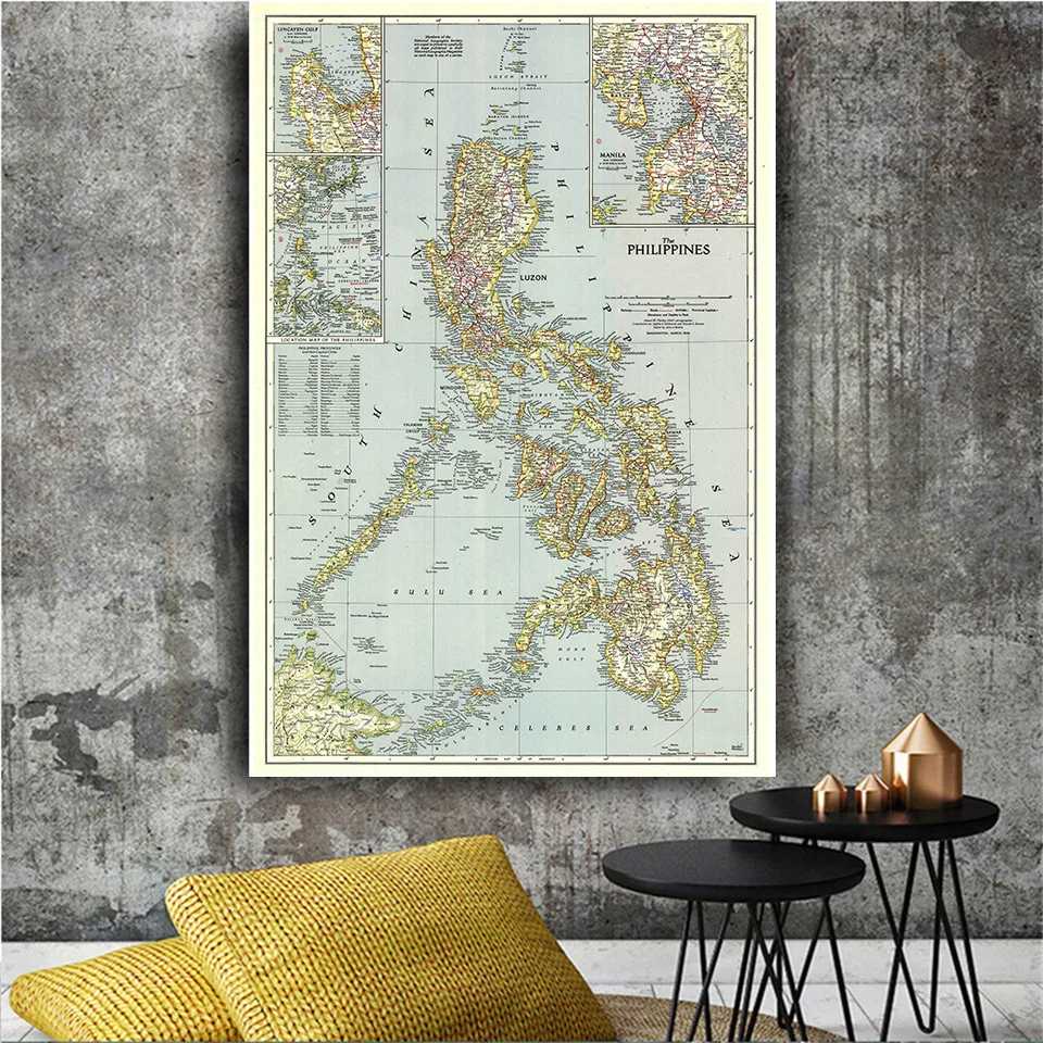 100*150cm 1945 Vintage Map Philippines Detailed Poster Retro Canvas Painting Wall Decor Office Home Decoration School Supplies