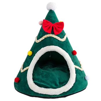 

2020 New Cat Cave Christmas Tree Design Pet Puppy Bed Top Quality Winter Warm dog beds for small dogs Comfortable House For Cat