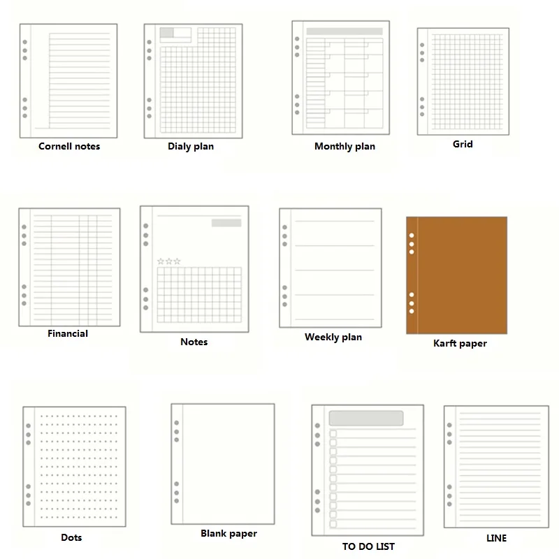 Paper Refill Binder 45 Sheets A5/A6/A7 Six Hole Envelope Zip Pouch Office School Stationery