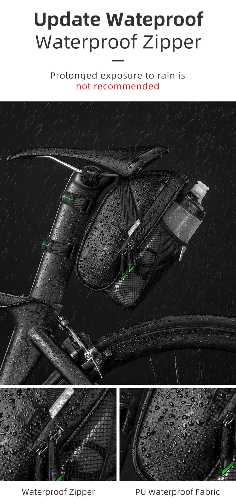 Rainproof Bike Saddle Bag Bicycle Rear Bags With Water Bottle Pocket Bicycle Ref