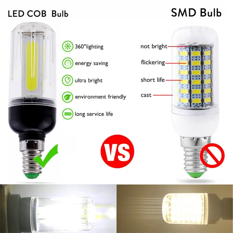 COB LED Corn Bulb E27 E26 E12 E14 B22 60W 80W Incandescent Lamp Cool White Light