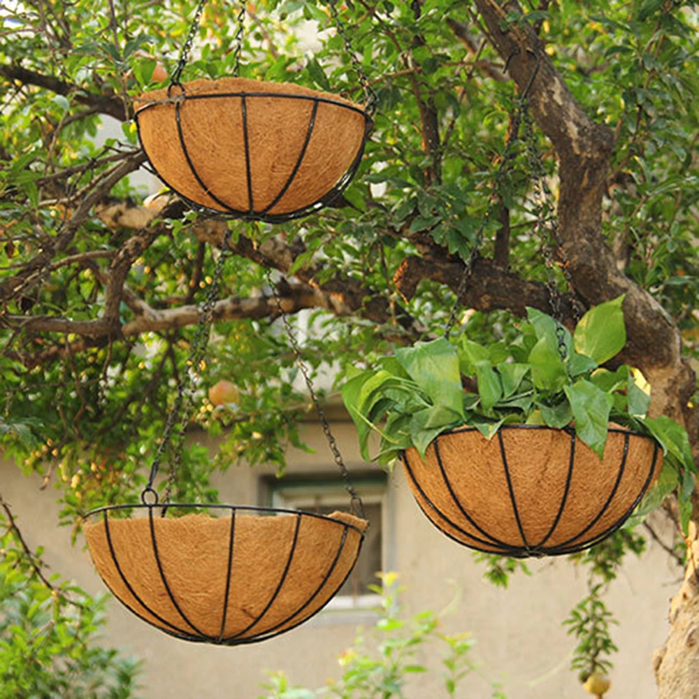 8/10/12/14Inches Hanging orchid flower pot personality creative meaty round iron art coconut palm basket flower pot New