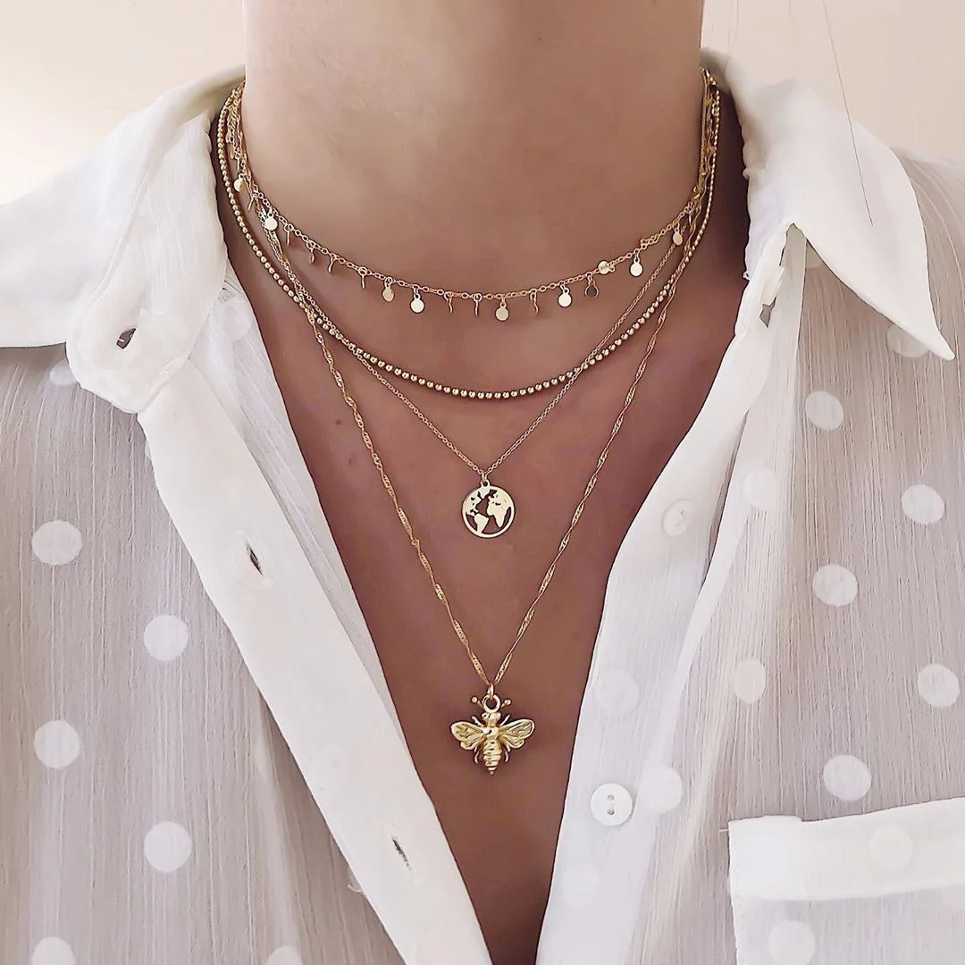 

New Hot Selling Europ Bohemia Vintage Gold Plating Multi-layers 4 layers Necklace Bee Charms Women Jewelry