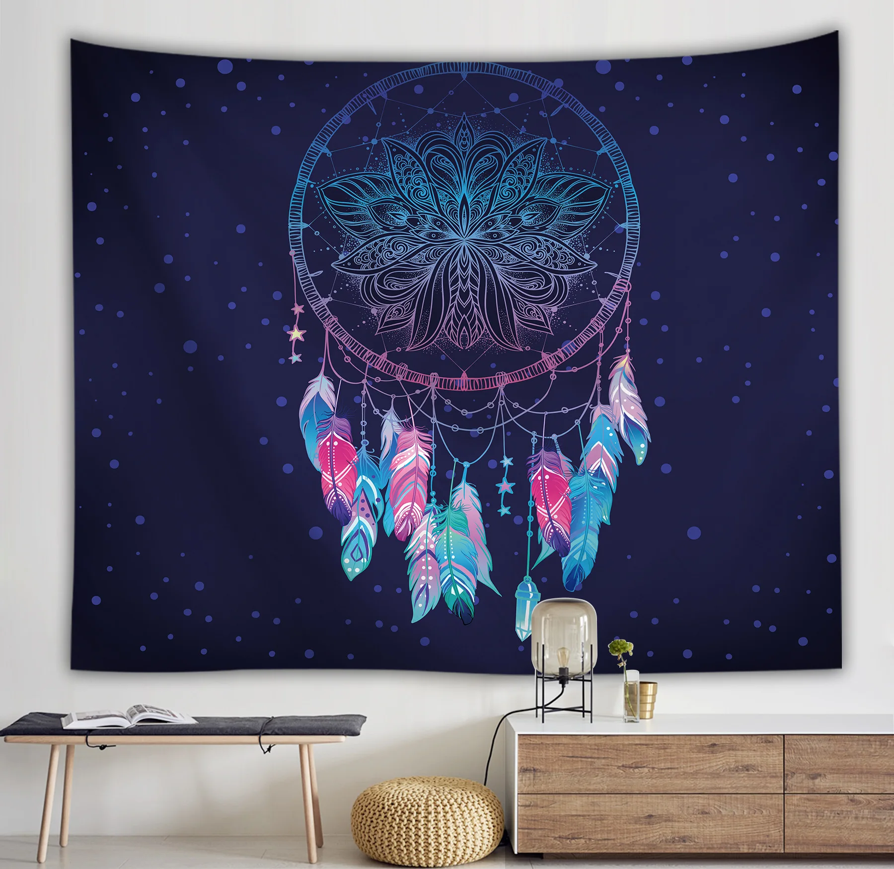  Hanging Cloth Feather Mandala Background Wall Bedroom Decoration Tapestry Dream Catching Net Large  - 4000296012713