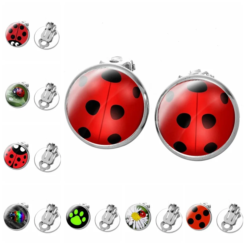 Pendientes de mariquita con Clip para las orejas, aretes de mariquita para Cosplay y mujer, aretes de lunares para chicas, regalos de fiesta, joyas de Anime 2020
