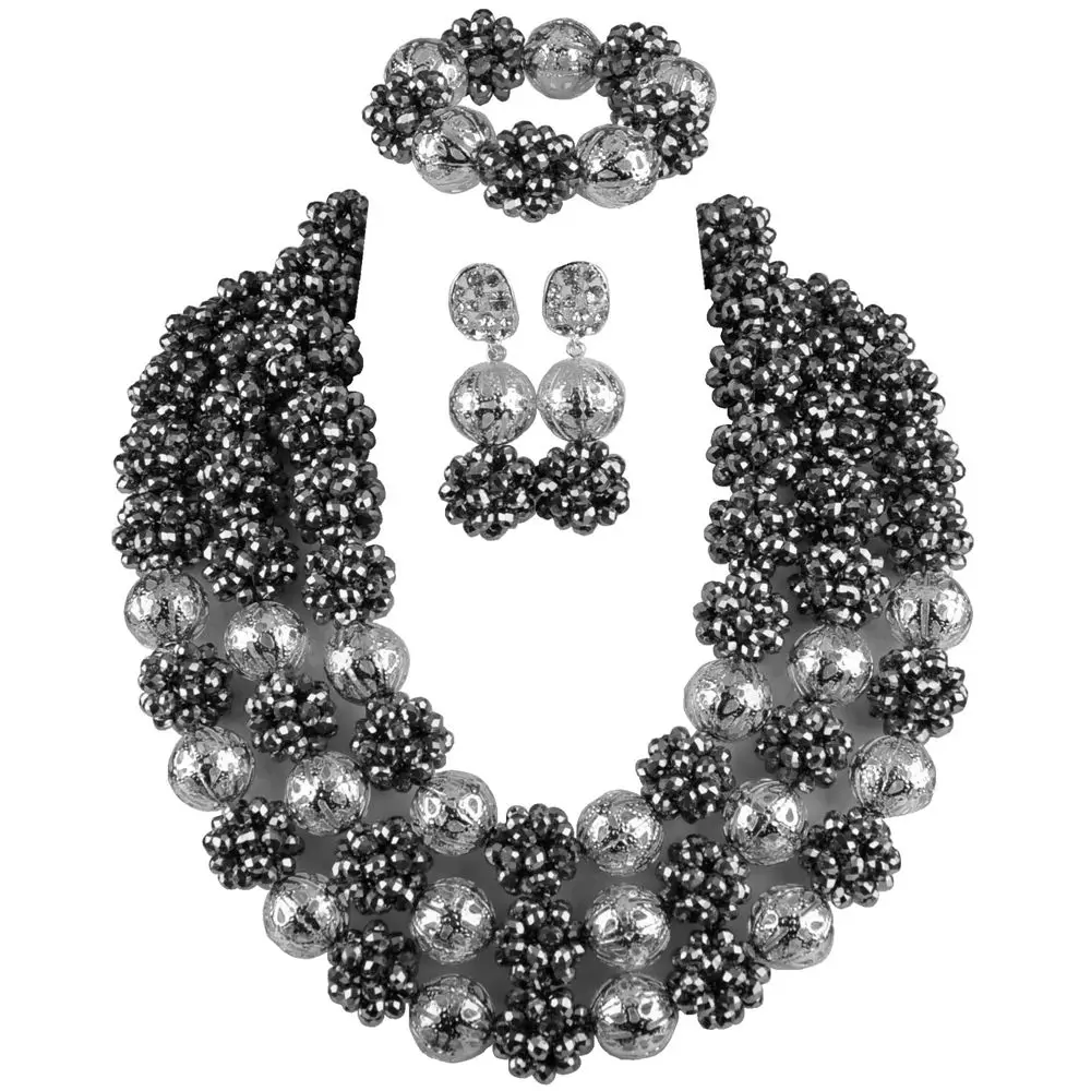 Silver Majalia Королевский синий Африканский комплект ювелирных изделий нигерийские Бусы Свадебные комплекты ювелирных изделий 3qq-37 - Окраска металла: Silver