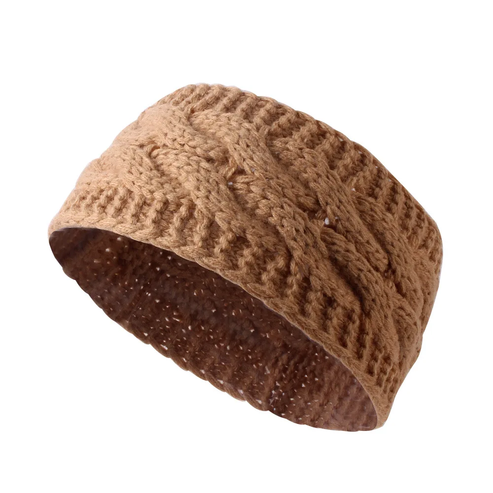 Однотонная широкая трикотажная шерстяная повязка для женщин, зимние теплые вязаные шапки с ушками аксессуары для волос в виде тюрбана, повязка на голову для девочек