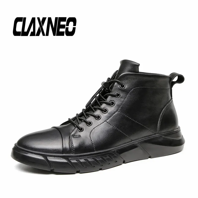 

CLAXNEO Man Ankle Boots Design Casual Leather Shoes Male Winter Boot Wool Fur Warm clax Man Shoe Big Size
