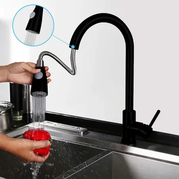 

Pull Out Kitchen Faucets with Sprayer Bathroom Basin Sink Faucets 2 Spraying Modes 360° Rotating Stainless Steel Water Tap