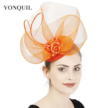 

Orange mesh fashion bride mesh hat fascinators headband elegant show race headpiece with headband nice show hair accessories