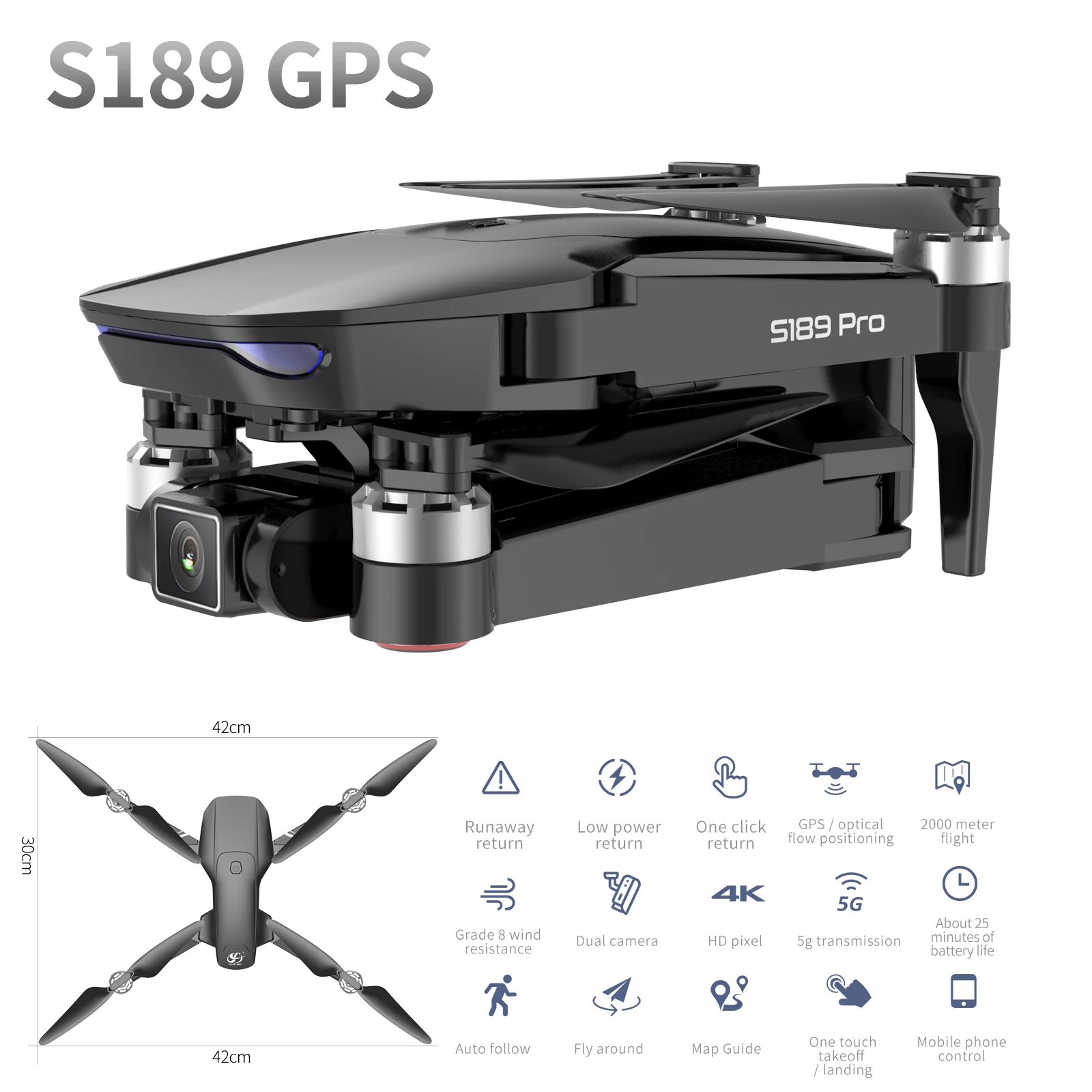 NEW RC Drone S189 GPS 6K HD Dual Camera 5G WIFI FPV Brushless Motor Foldable Quadcopter Helicopter Long Battery Life Gift Toy