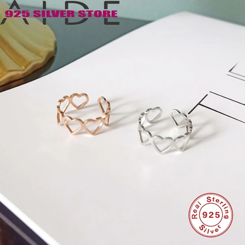 

Aide 925 sterling silver rings female heart-shaped open joint ring simple and light luxury ins cold wind trend accessories