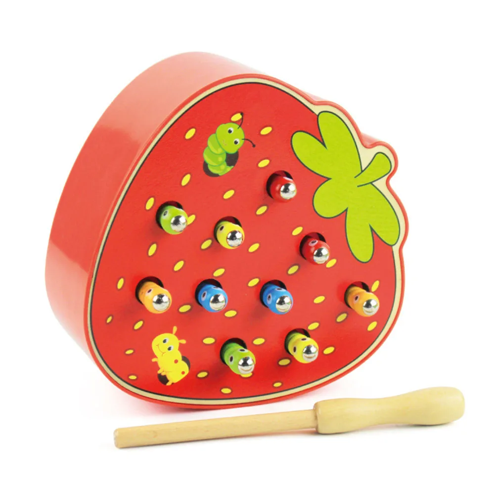 Fruit Shape Wooden Magnetic Catch Worms Game Interactive Kids Toy Gift Early Childhood Educational Toys