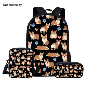 

Nopersonlity Cute Corgi Dog Print School Bag Sets for Princess Girls 3pcs Set Student Children Bookbag Elementary Kids Schoolbag