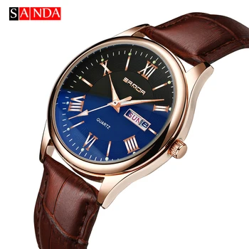 

SANDA Men Women Quartz Watches Leather Calendar Date Back Light Luxury Luminous Wristwatch Bussiness Gold Clock Gift For Men