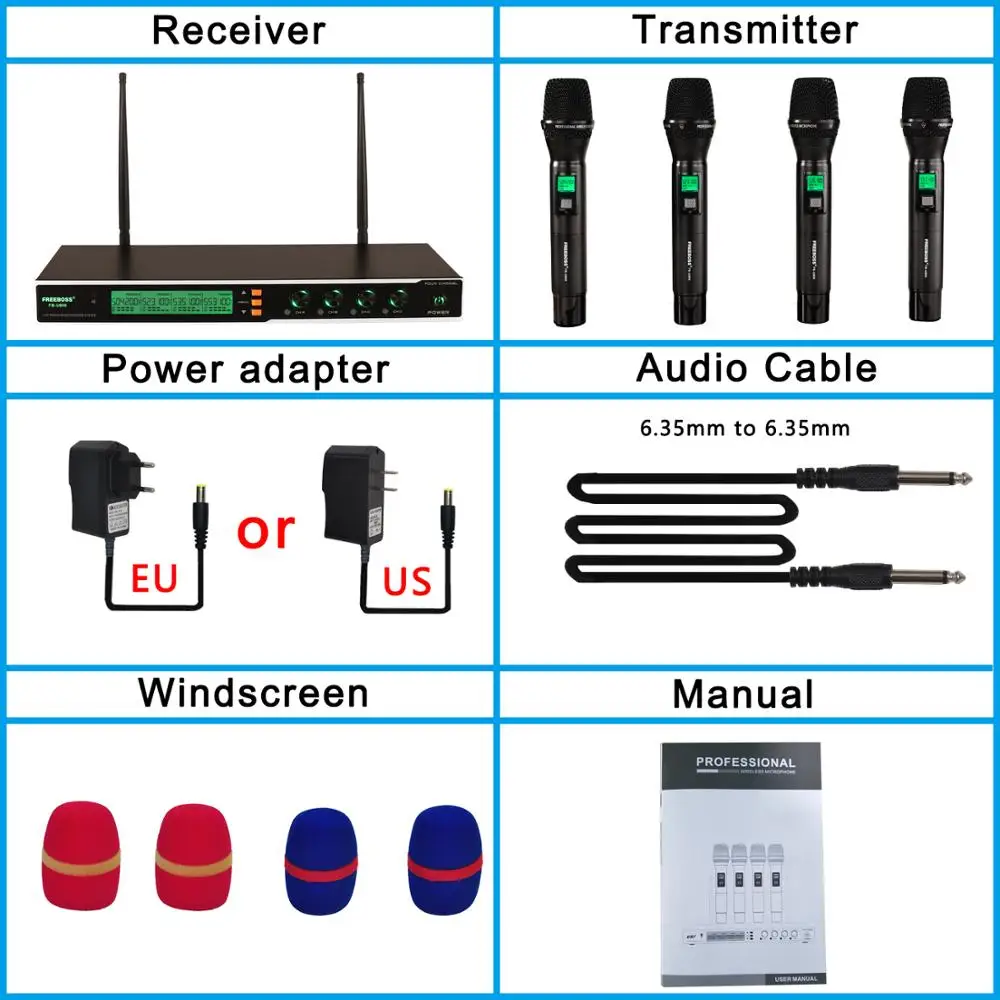 Freeboss FB U800 UHF 4*200 Регулируемая частота металлический Ручной ЖК экран умный вариант