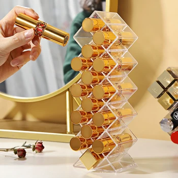 

16 Grid Lipstick Storage Box Cosmetic Storage Organizer Transparent Acrylic Lipstick Display Rack Stackable Fish Type Large