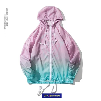 

UNCLEDONJM Sunscreen Clothes Strange Smiley Face Gradient Coat Summer Thin Windbreaker Lovers Harajuku Hip Hop Jackets SK-2007