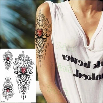 

Black Henna Temporary Tattoos For Women Mandala Flower DreamCatcher Tattoo Stickers Lace Fake Jewels Body Arm Art Tatoos