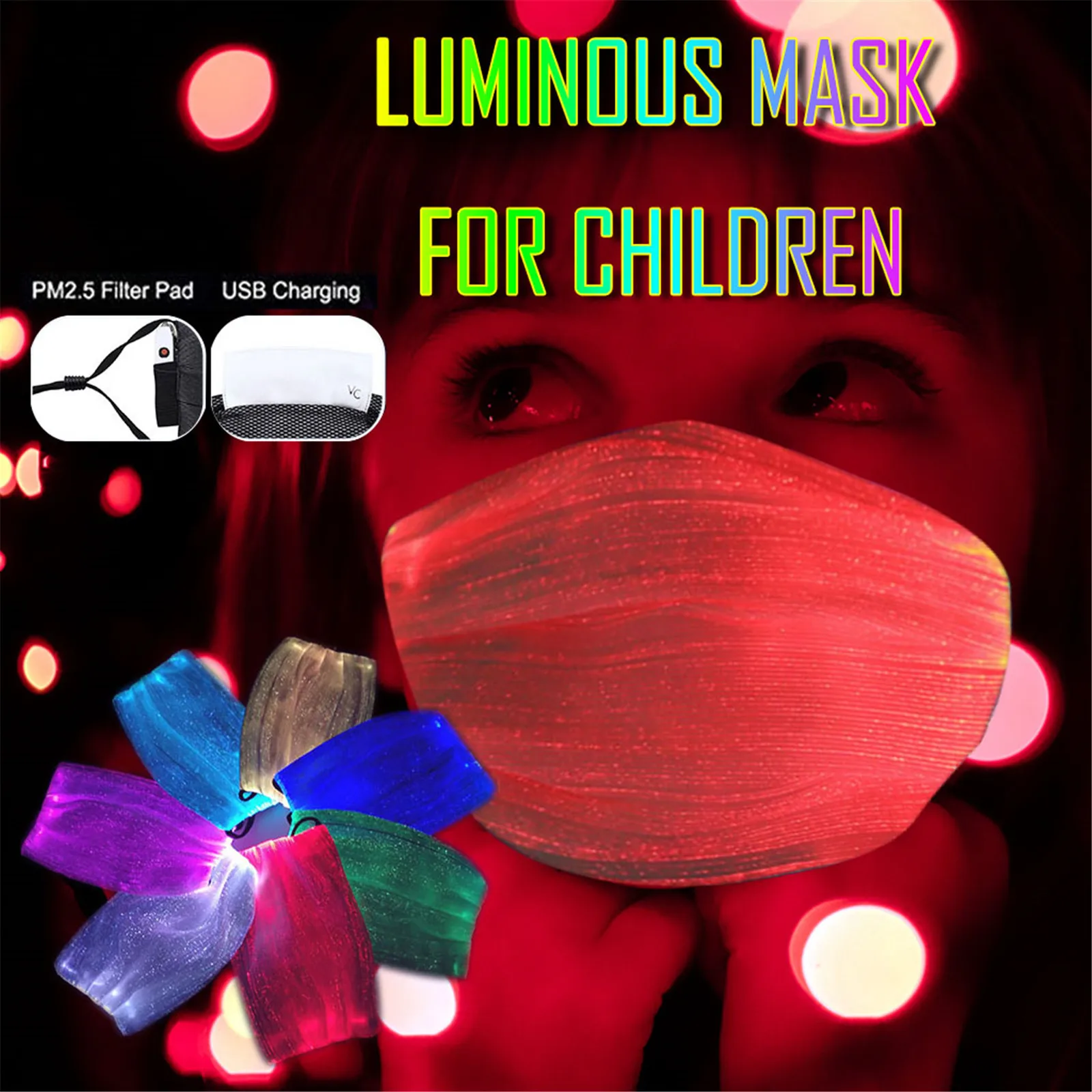 

USB Cycle Charging Mask Children Washable LED Colorful Glowing Nightclub Party Bar Bungee Rechargeable Protective Mask Maseczka