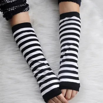 

Fashion Lady Stretchy Soft Knitted Wrist Arm Warmer Long Sleeve Fingerless Gloves Striped Winter Autumn Warm Elbow Mittens