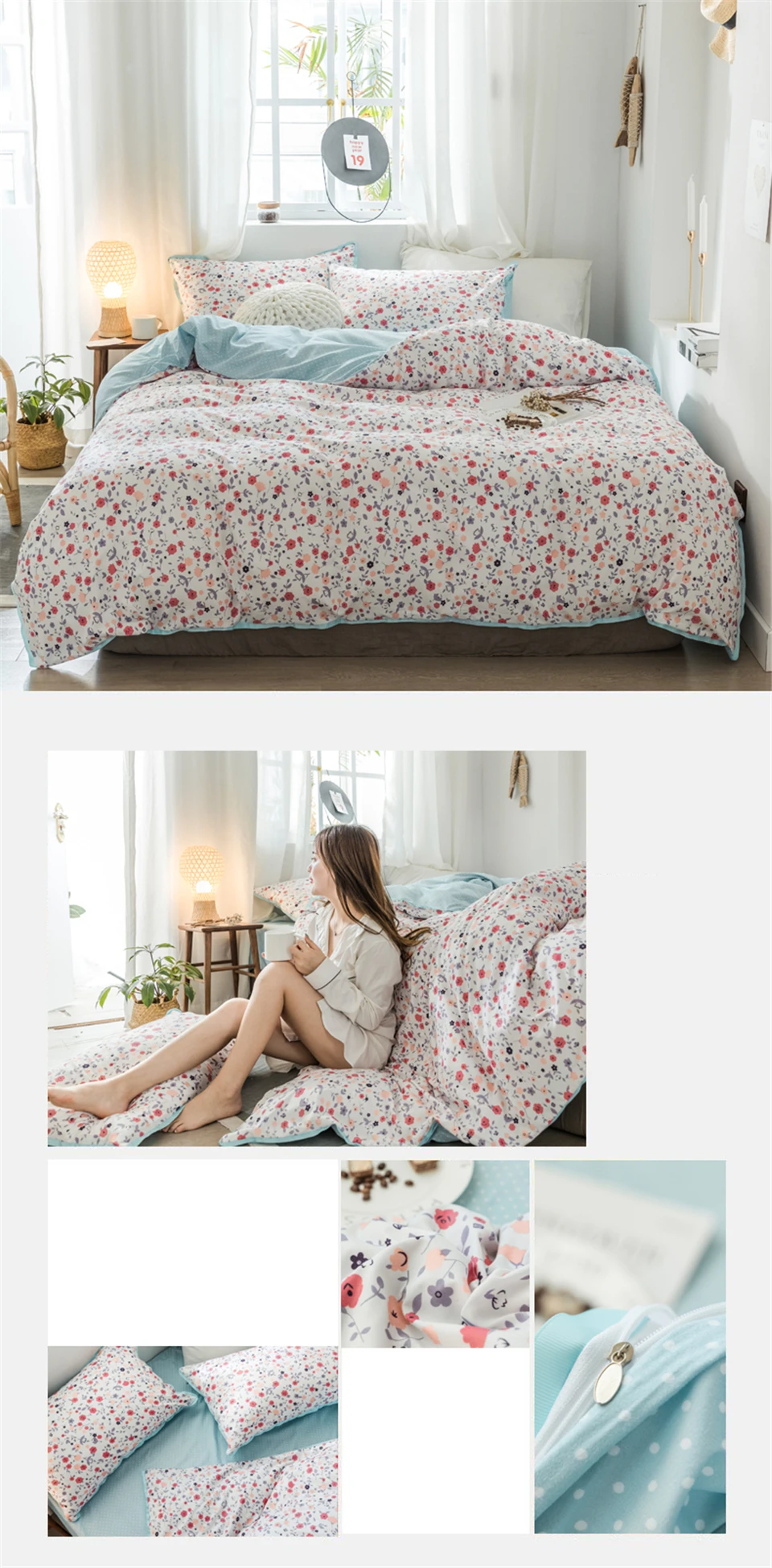 SlowDream Bedding Set Pastoral Style Flowers Bedspread Duvet Cover Set Flat Sheet For Adult Child Single Bed 1.0/1.2 Double