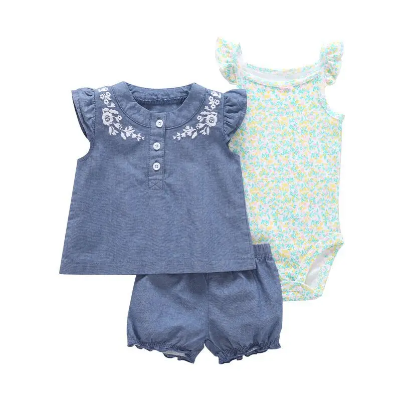 Милая летняя одежда для маленьких девочек топы с короткими рукавами и круглым вырезом+ боди+ шорты комплект одежды для младенцев в горошек Одежда для новорожденных от 6 до 24 месяцев
