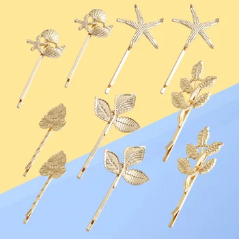 

10pcs Golden Hair Clips Alloy Hair Pins Bobby Pins Metal Styling Barrettes for Women Lady (3 Leaves, 5 Leaves, Leaf, Ocean, Sea