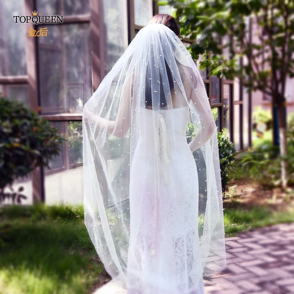 TOPQUEEN V05 Pearls Wedding Veils with Comb 100% Handmade Beaded Wedding Accessories 3M Cathedral Wedding Veil Luxury Elegant TOPQUEEN V05 Pearls Wedding Veils with Comb 100% Handmade Beaded Wedding Accessories 3M Cathedral Wedding Veil Luxury Elegant