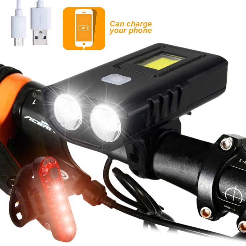 With USB Taillight USB велосипедный головной светильник T6 светодиодный велосипедный светильник со встроенным внешним аккумулятором 5200 мАч перезаряжаемый аккумулятор велосипедный фонарь - Цвет: With USB Taillight