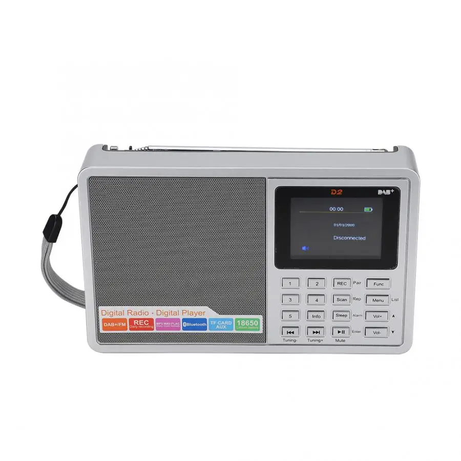 Для D2 DAB+ FM(RDS) цветной экран цифровые радио Bluetooth V2.1 TF карта AUX вход Цифровой плеер Поддержка стерео гарнитура прослушивание