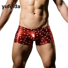 Рождественское нижнее белье мужские боксеры с рисунком пикантный из искусственной кожи Модные боксеры шорты трусы обтягивающие атласные блестящие боксеры для мальчиков
