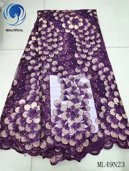 

BEAUTIFICAL Latest African beads Lace Wedding Party Nigerian Tulle Embroidery Lace Fabrics Tulle Mesh 5 yards Laces ML49N23