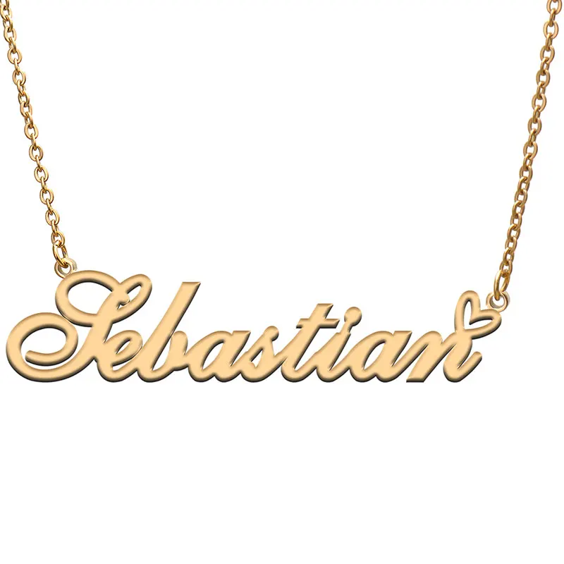 

Sebastian Love Heart Name Necklace Personalized Gold Plated Stainless Steel Collar for Women Girls Friends Birthday Wedding Gift