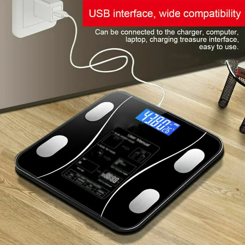Usb Bluetooth Scales Floor Body Weight Bathroom Scale Smart Lcd Display Scale Body Weight Fat Water Muscle Mass Bmi 180kg