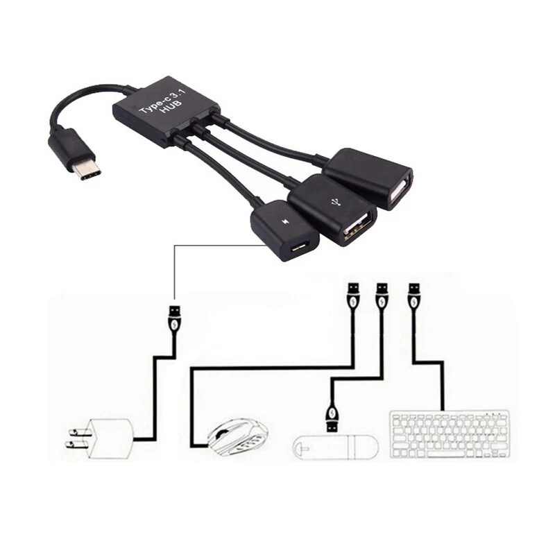 3 порта Micro USB Power OTG удлинитель Кабель концентратора черный кабель для планшета