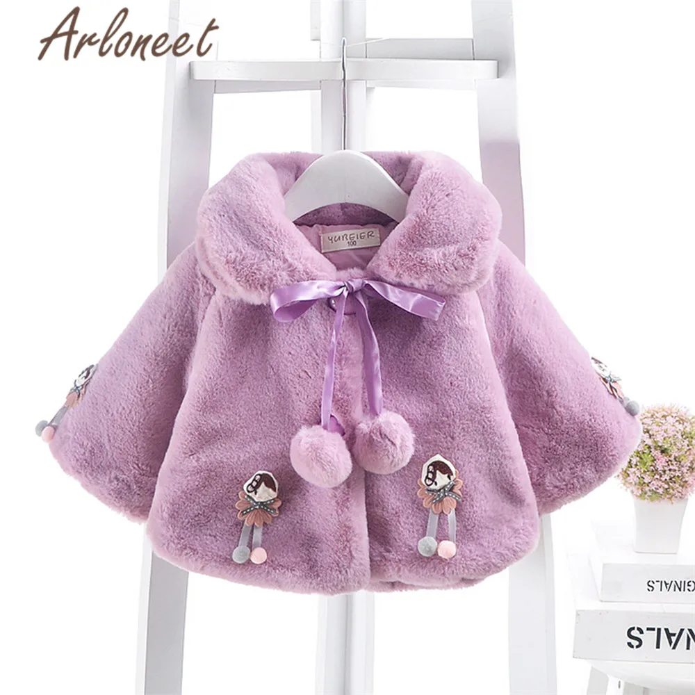ARLONEET Cartoon Coats Baby Girls Warm Winter Thick Coat Bow Hairball Outerwear Cotton Cloak Toddler Baby Coat Girls Outerwear