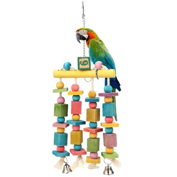 

Parrot Toys Macaw Hanging Acrylic with Bells Bites Chew On Cages Cockatoo Stand Rack Swing Bird Toy Pet Product