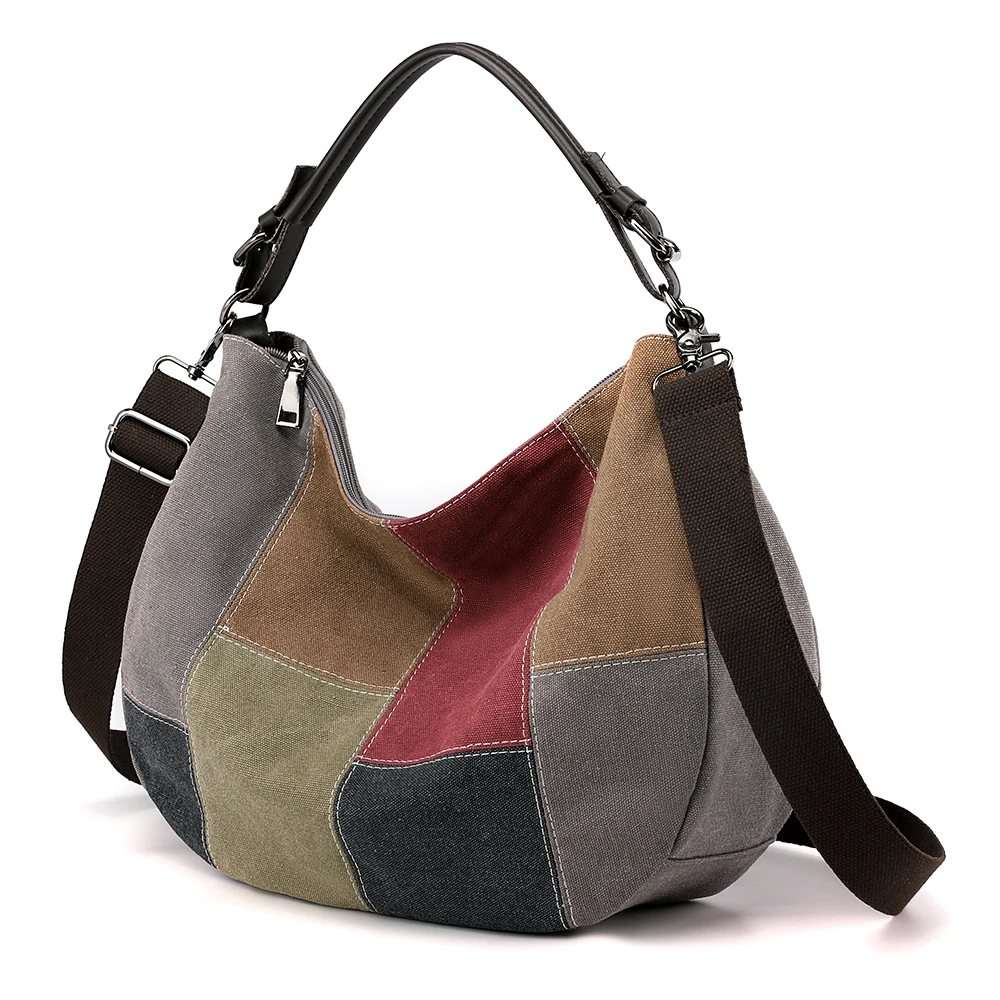 KVKY Patchwork Canvas Handbag Women Large Capacity Handle Bag Shopping Tote Bag  Girls Canvas Shoulder Bag Environmental Pouch