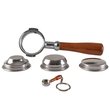 

5pcs 58mm Stainless Steel Coffee Machine E61 No Base Filter Bracket Coffee Bottomless Handle Coffee Spoon Wooden Handle