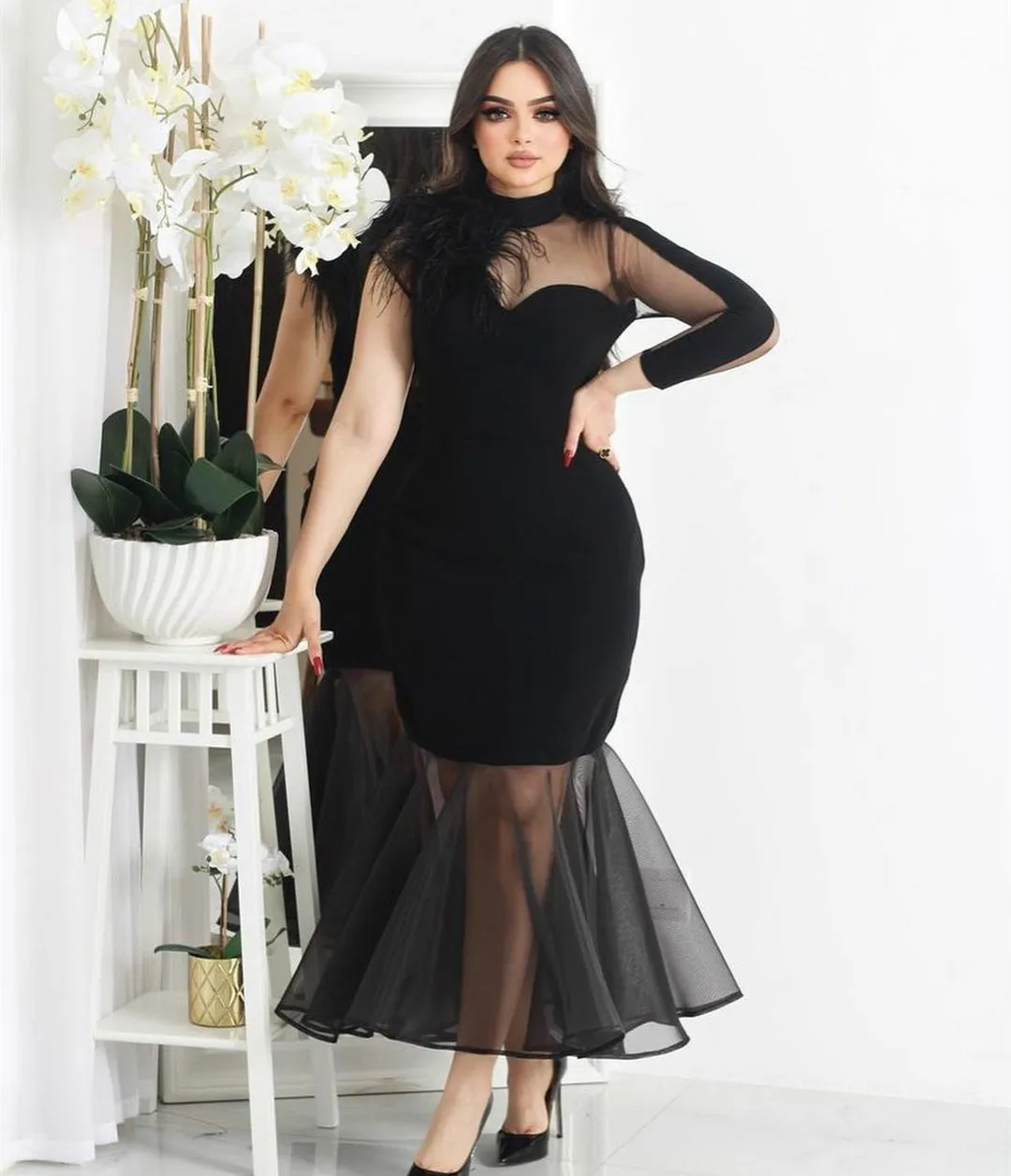 

Винтажные черные атласные мусульманские платья BridalAffair с длинным рукавом для выпускного вечера с юбкой-годе длиной до щиколотки платье для вечерние
