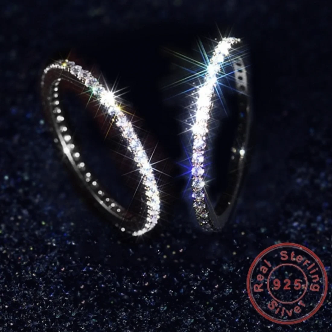 

Real Solid 925 Sterling Silver Diamond Rings finger Solitaire Simple Round Thin Rings for Women Element Band Ring fine jewelry