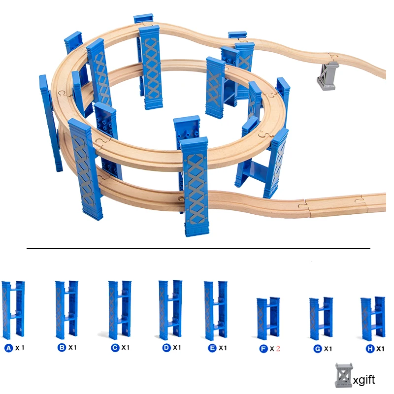 Wooden Train Set Toy Spiral Tracks Railway Building Wooden Bridge Railway Set for Toddlers Kids Early Learning Motor Skills Toy