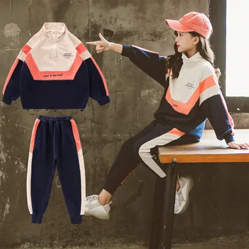 

Casual Girls Sets Loose Tops + Long Pants 2 Pieces Baby Girls Clothes Sport Kids Outfits Children Tracksuit for 6 8 10 13 Years