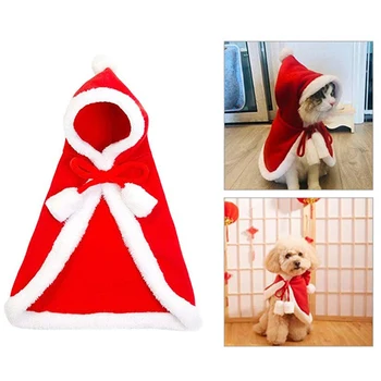 

Pet Christmas Costume Poncho Cape with Hat, Adjustable Red Santa Claus Cloak for Cats and Small Dogs